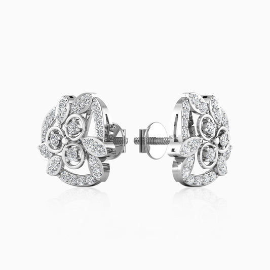 Silver Leafy Circle Stud Earrings