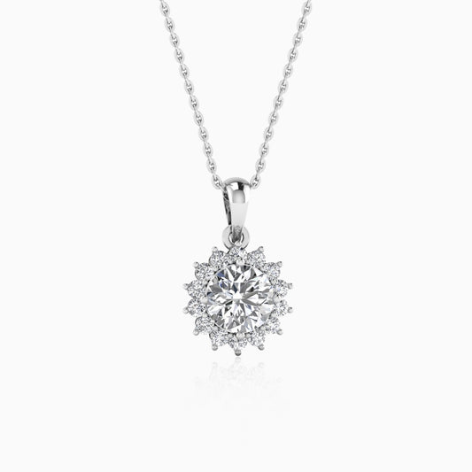 Solitaire Sun Design Silver Pendant Necklace