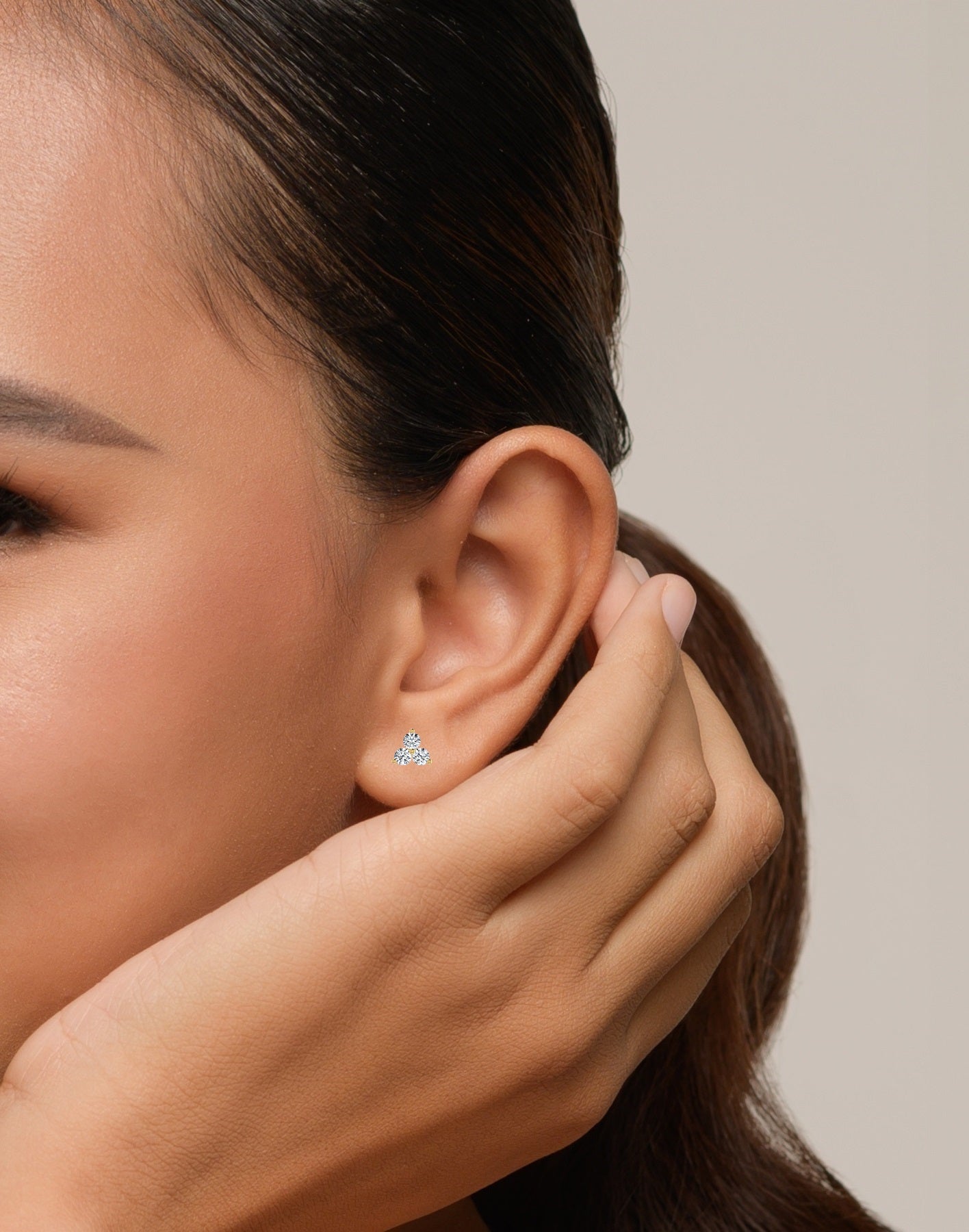Triple Diamond Stud Earring