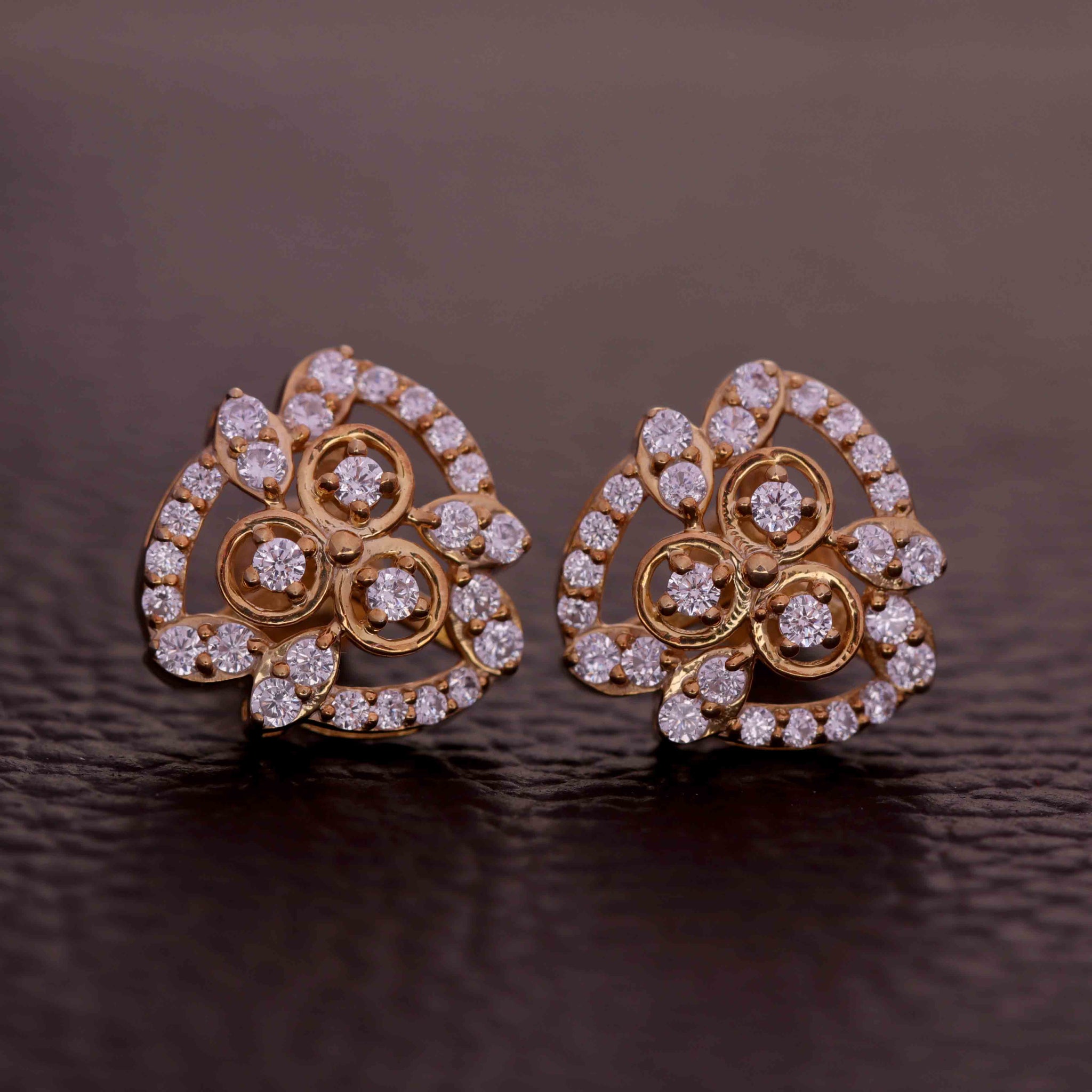 Silver Leafy Circle Stud Earrings