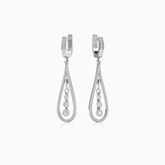 Fashionable Sterling Silver Long Drop Earrings