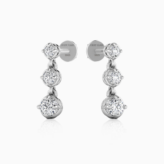 Three Stone 925 Silver Drop Earrings