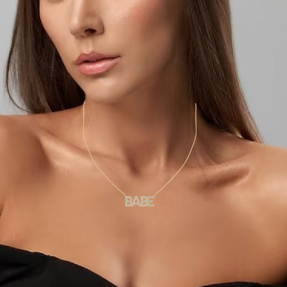 'BABE' Letter Silver Necklace