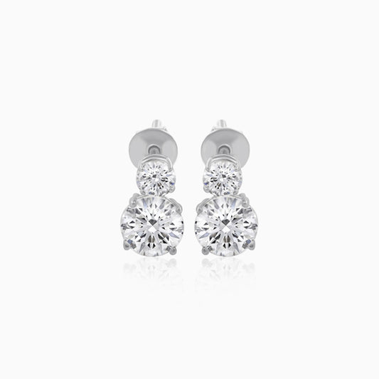 Two Stone Silver Solitaire Drop Earring