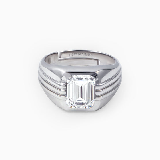 Men's Emerald Solitaire Silver Ring