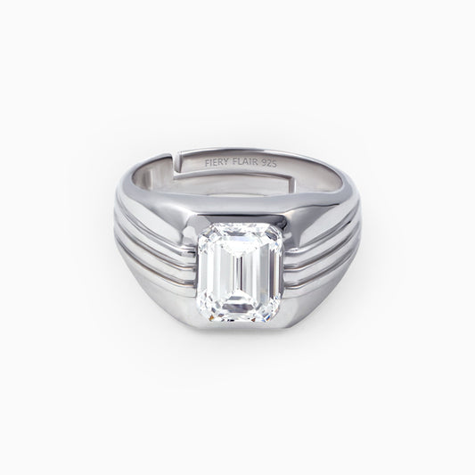 Men's Emerald Solitaire Silver Ring