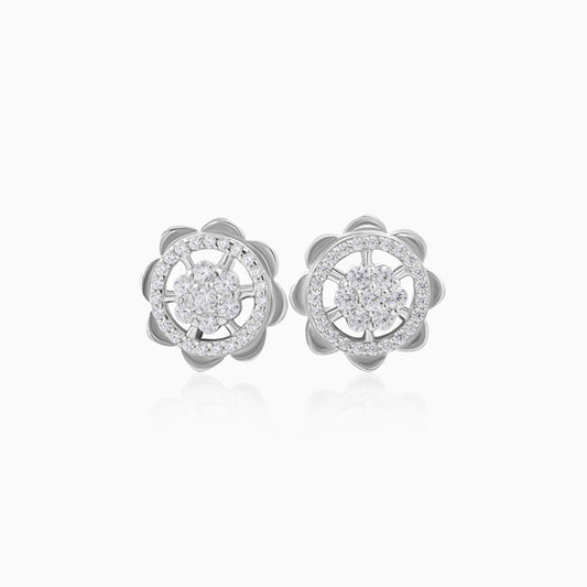 Elegant Sun Design Silver Stud Earrings