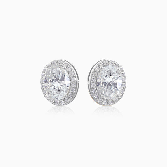 Oval Solitaire Silver Stud Earring