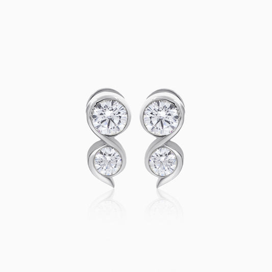Stunning Two Stone Silver Stud Earrings