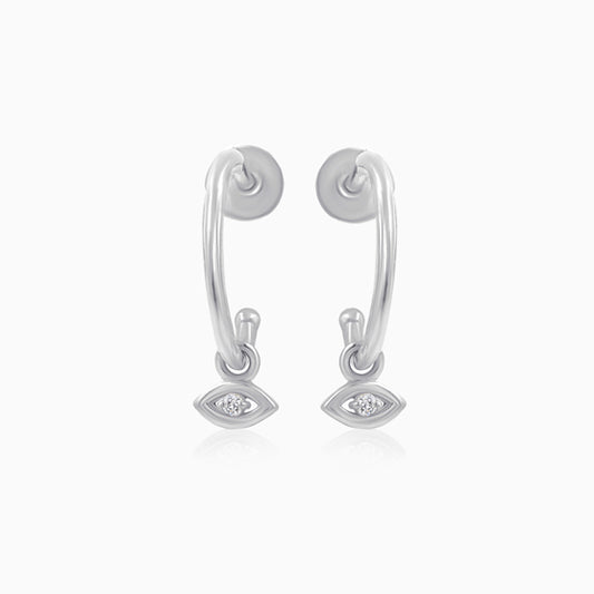 Evil Eye Huggie Silver Half Hoop Earring