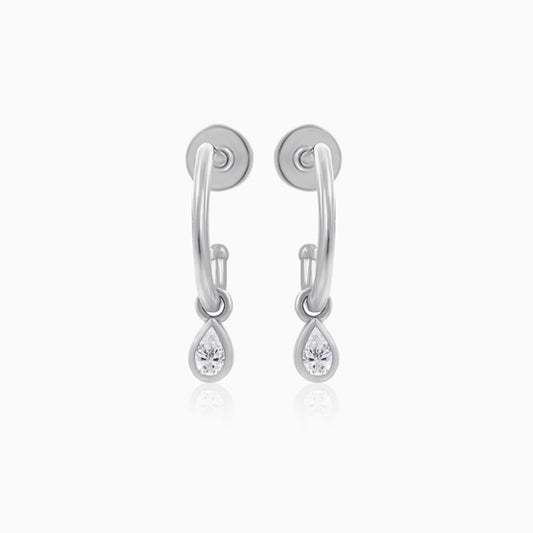 Silver Pear Huggie Half Hoop Earrings