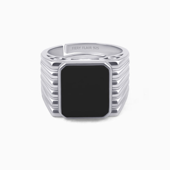Black Stone Men's Silver Ring