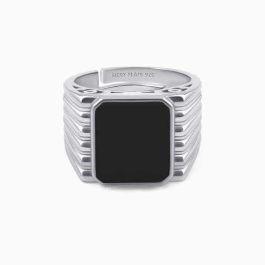 Black Stone Men's Silver Ring