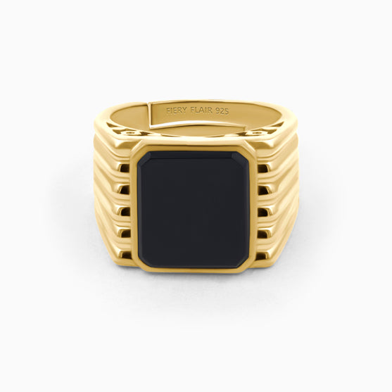 Black Stone Men's Silver Ring