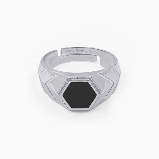 Black Stone Men's Silver Ring