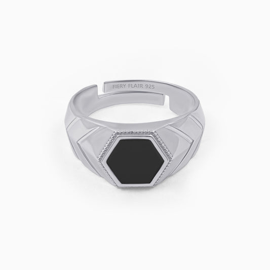 Black Stone Men's Silver Ring