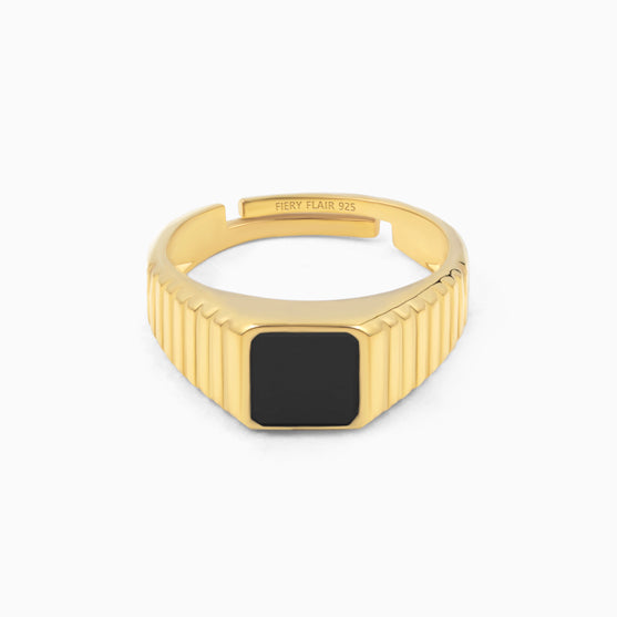 Men's Black Stone Silver Ring