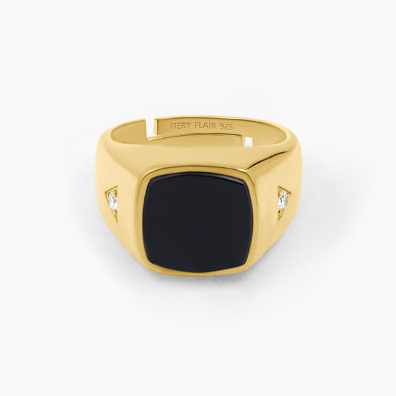Black Stone Men's Silver Ring