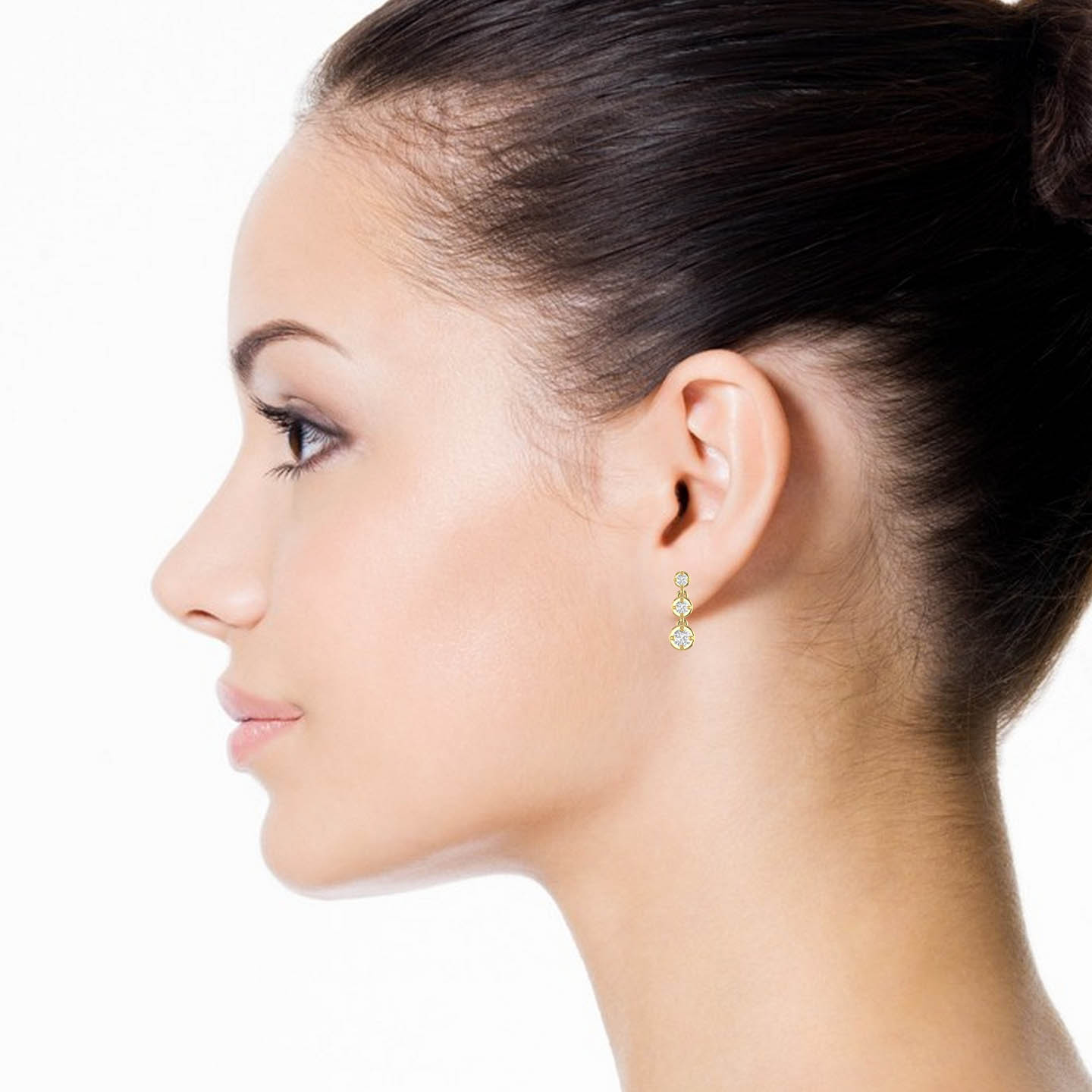Three stone silver drop earrings