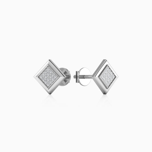 Pure Silver Rhombus Stud Earring