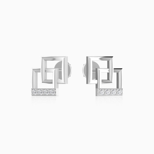Double Square Shape Silver Stud Earring
