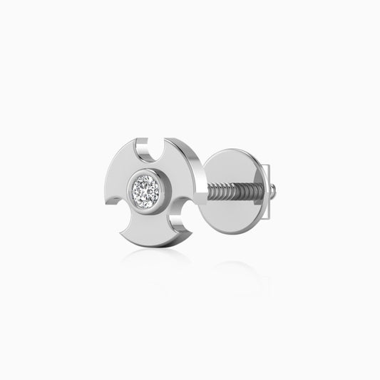 Center Stone Men's Stud Silver Earring