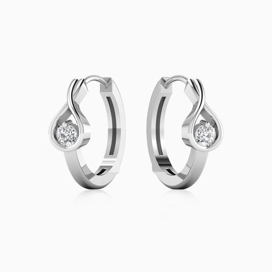 Single Stone Silver Hoop Earrings