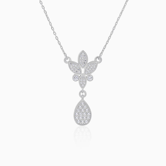 Sparkling Floral Silver Pendant Necklace